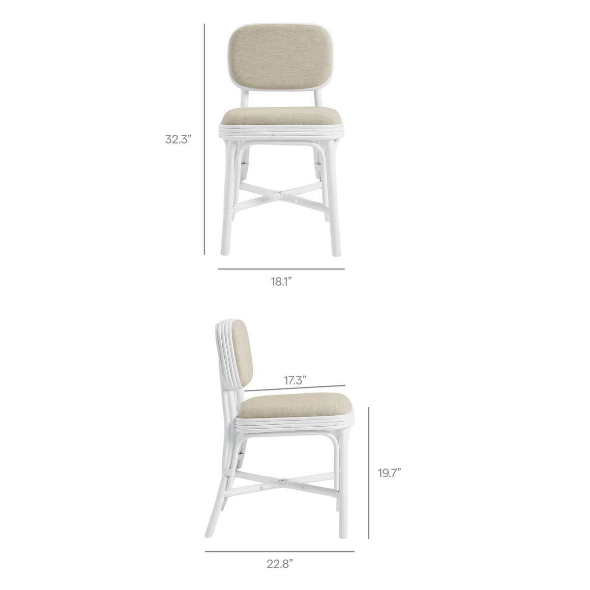 Bahari Upholstered Rattan Dining Chair - White Light Beige