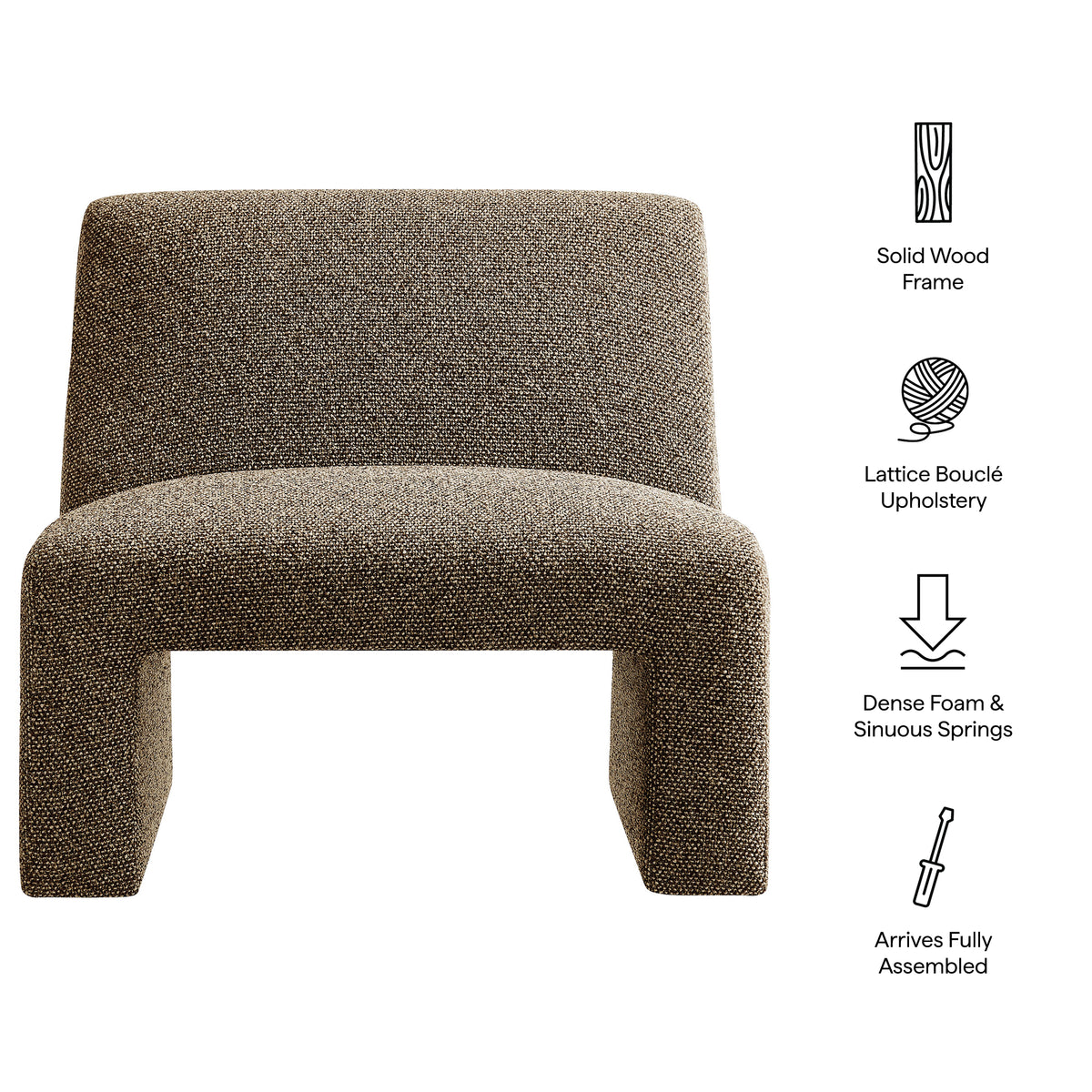 Amita Lattice Boucle Upholstered Armless Accent Chair - Earth