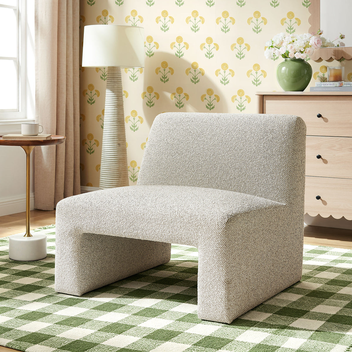 Amita Lattice Boucle Upholstered Armless Accent Chair - Marble