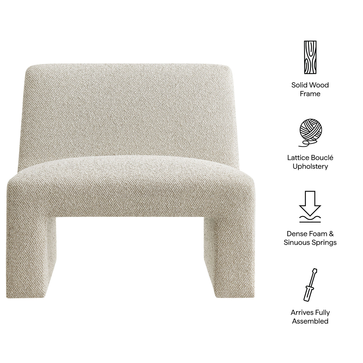 Amita Lattice Boucle Upholstered Armless Accent Chair - Marble