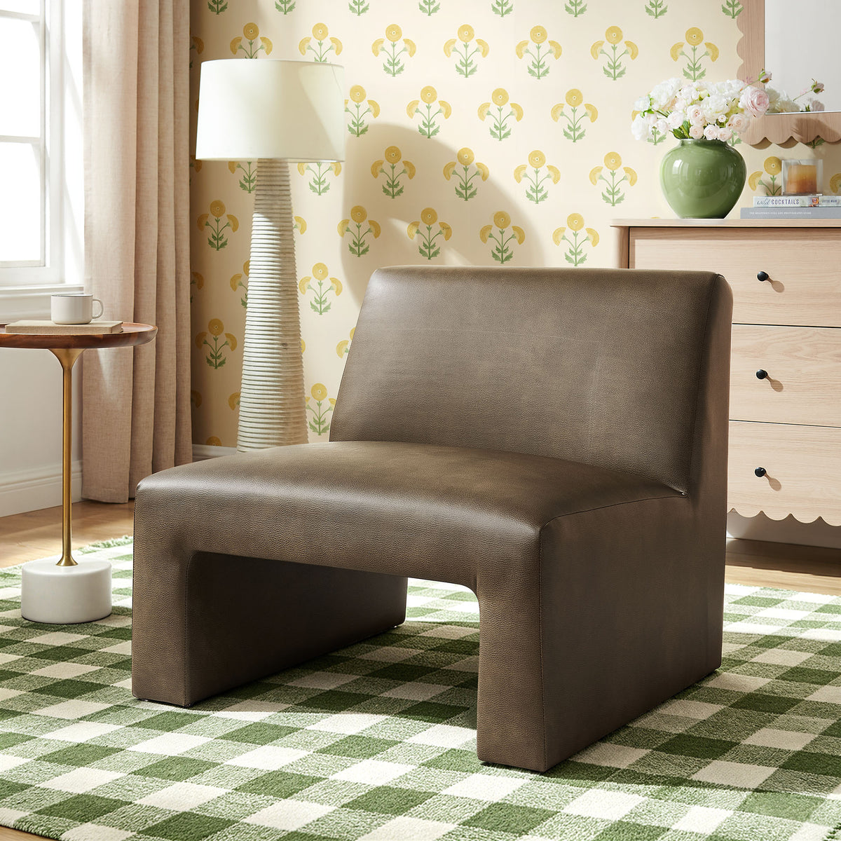 Amita Vegan Leather Armless Accent Chair - Mushroom