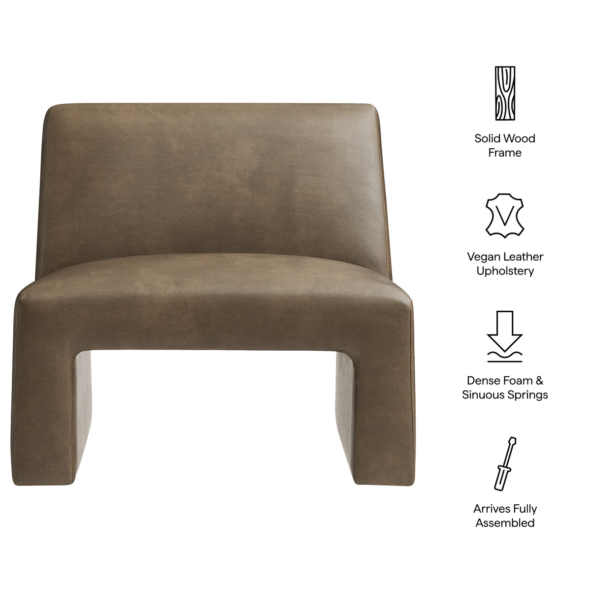 Amita Vegan Leather Armless Accent Chair - Mushroom