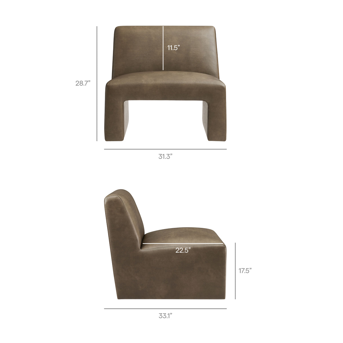 Amita Vegan Leather Armless Accent Chair - Mushroom