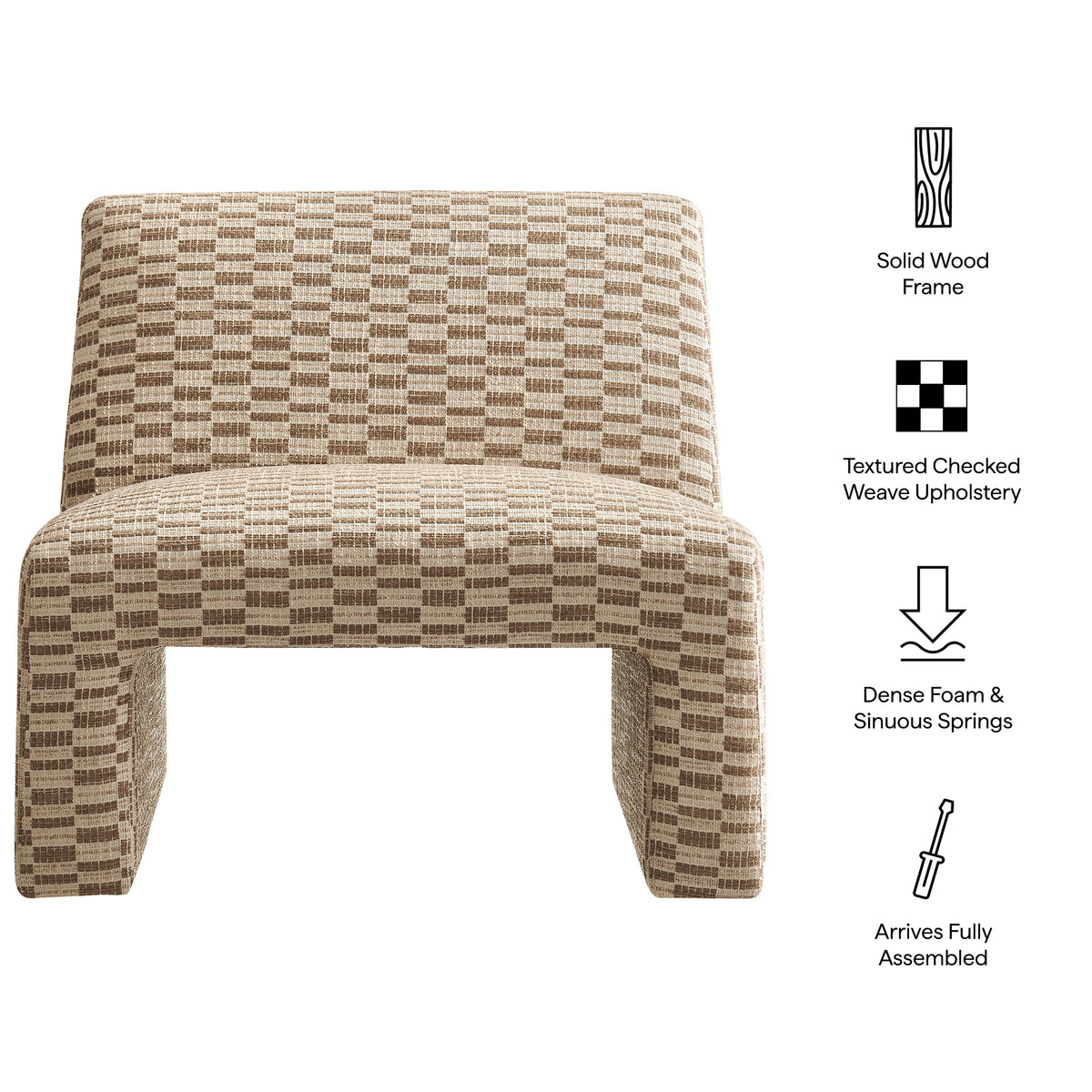 Amita Checked Woven Fabric Armless Accent Chair - Mineral