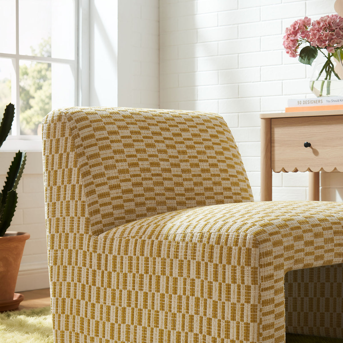 Amita Checked Woven Fabric Armless Accent Chair - Sunrise