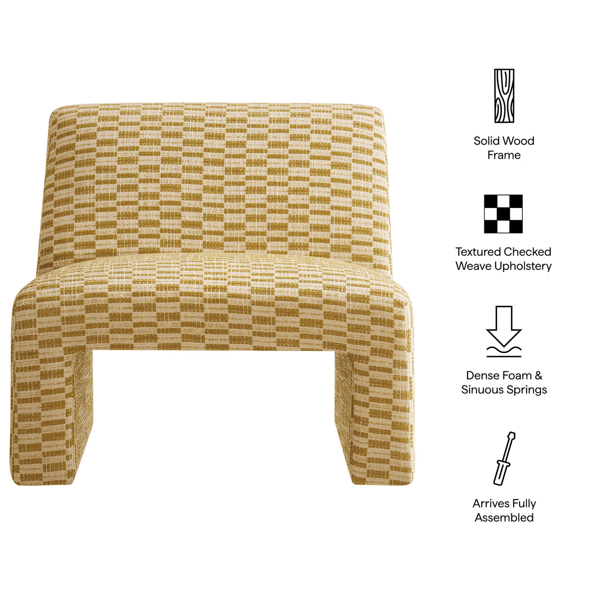 Amita Checked Woven Fabric Armless Accent Chair - Sunrise