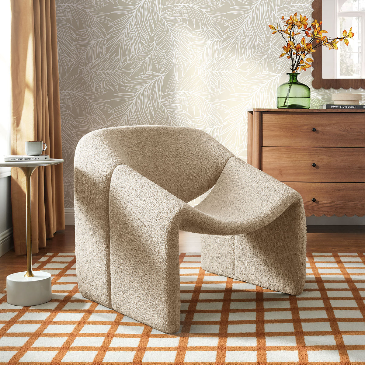 Vivi Looped Textural Fabric Curved Arm Accent Chair - Linen