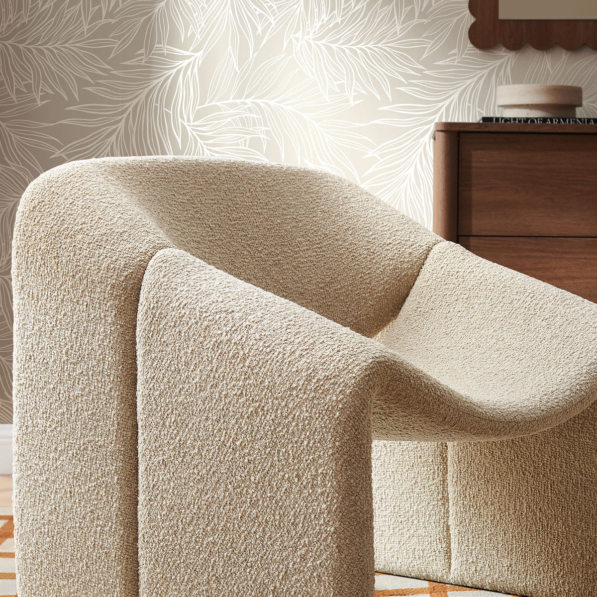 Vivi Looped Textural Fabric Curved Arm Accent Chair - Linen