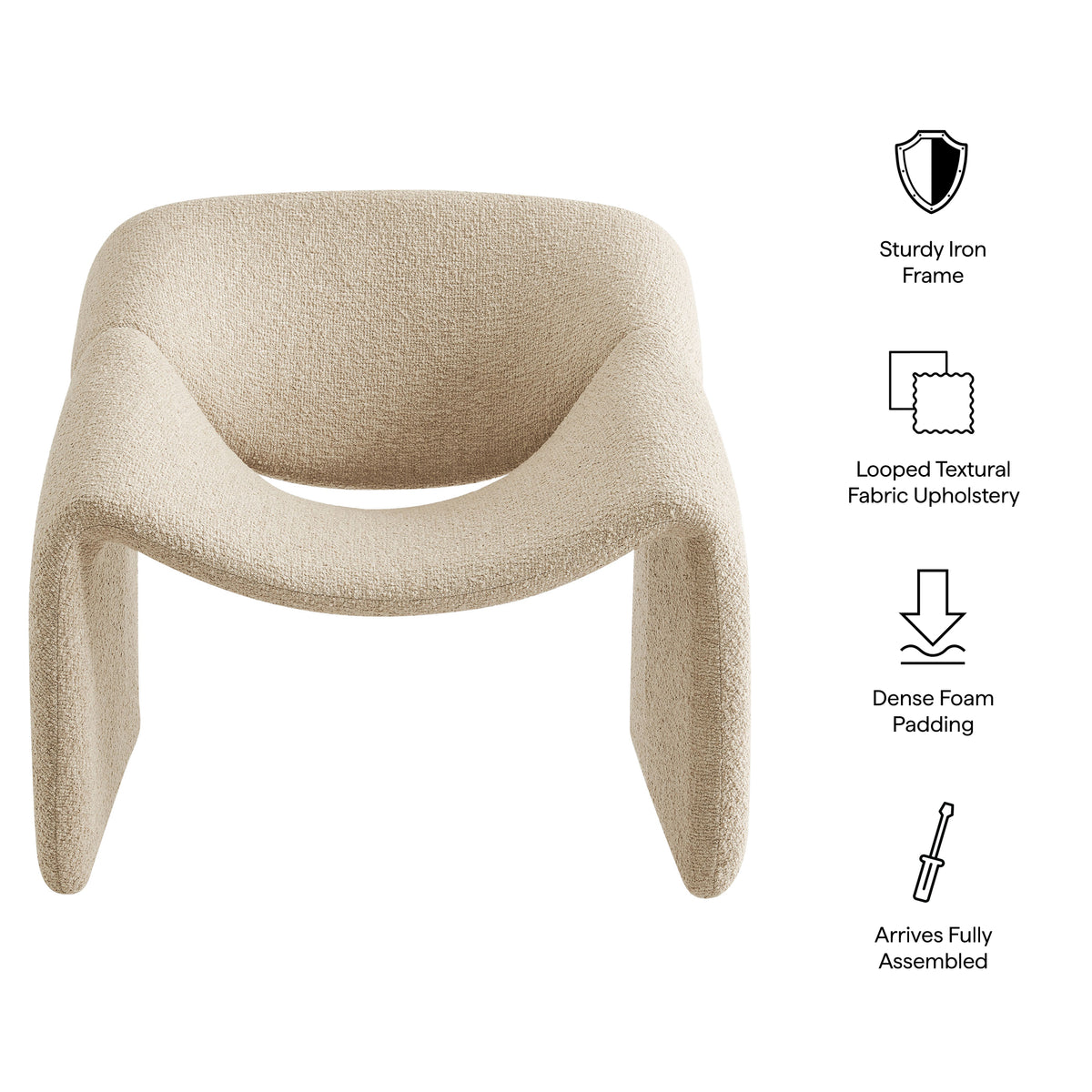 Vivi Looped Textural Fabric Curved Arm Accent Chair - Linen