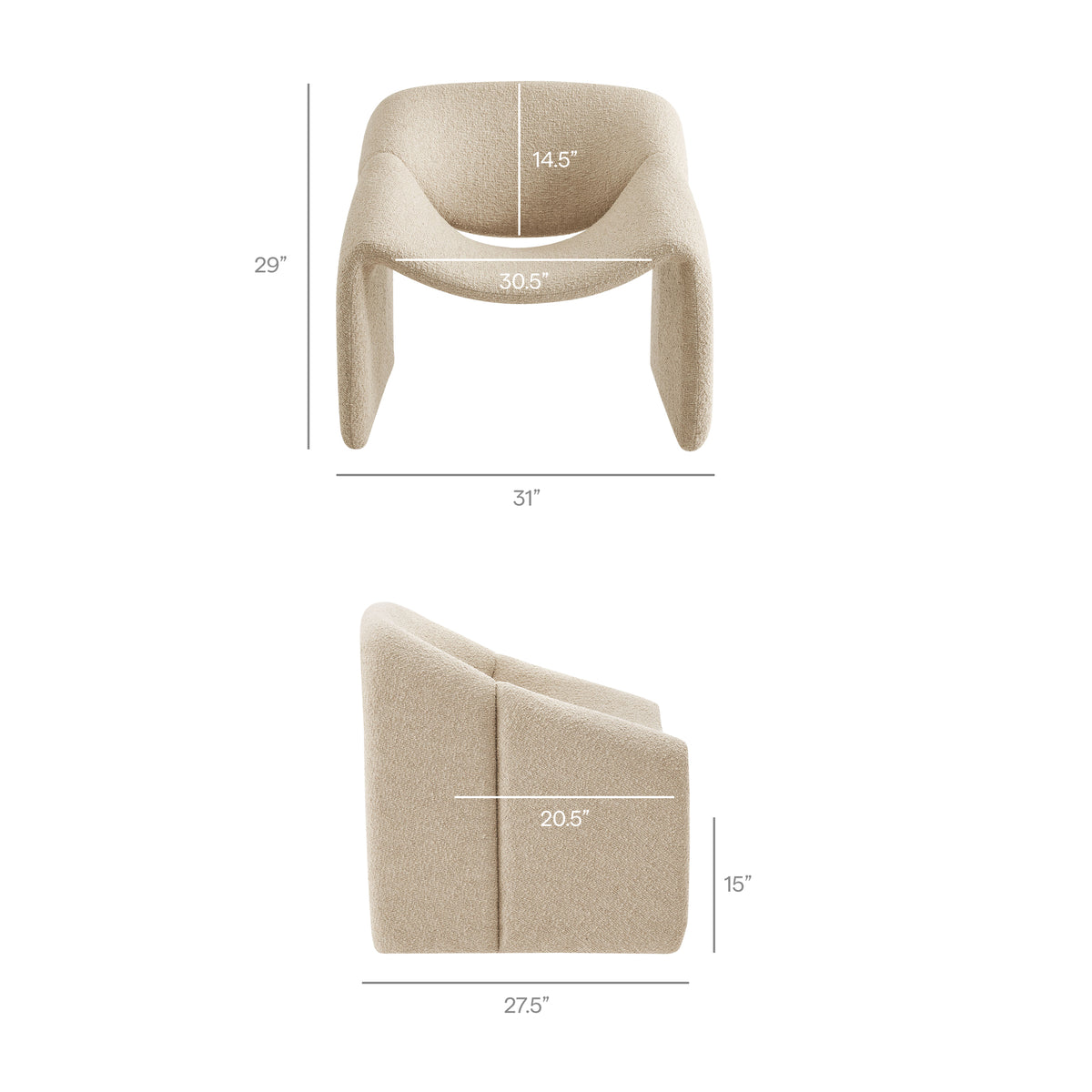Vivi Looped Textural Fabric Curved Arm Accent Chair - Linen