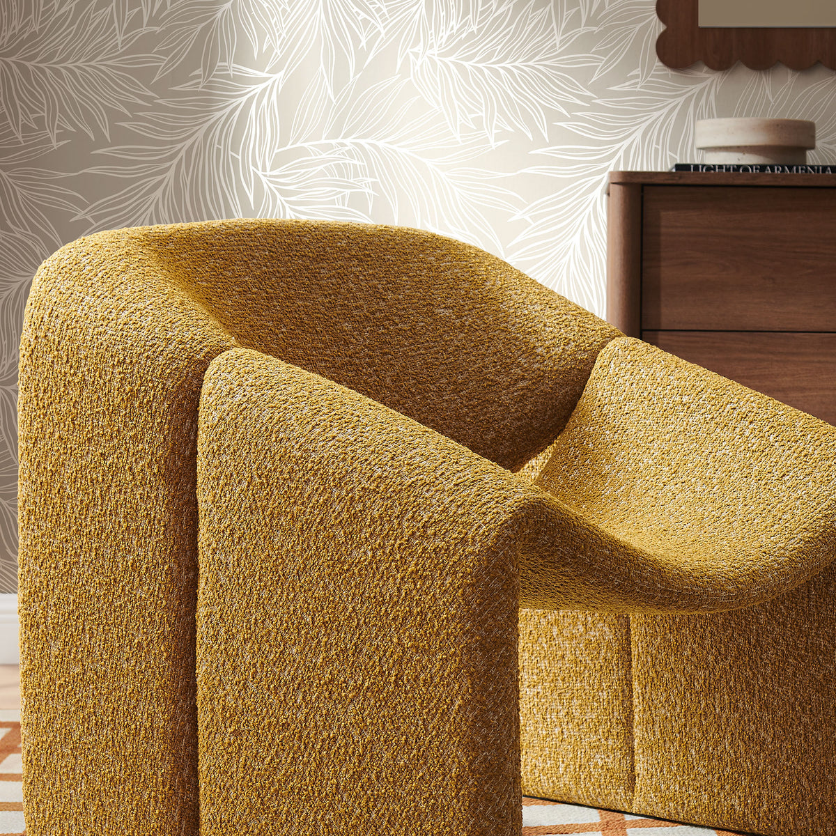 Vivi Looped Textural Fabric Curved Arm Accent Chair - Mustard