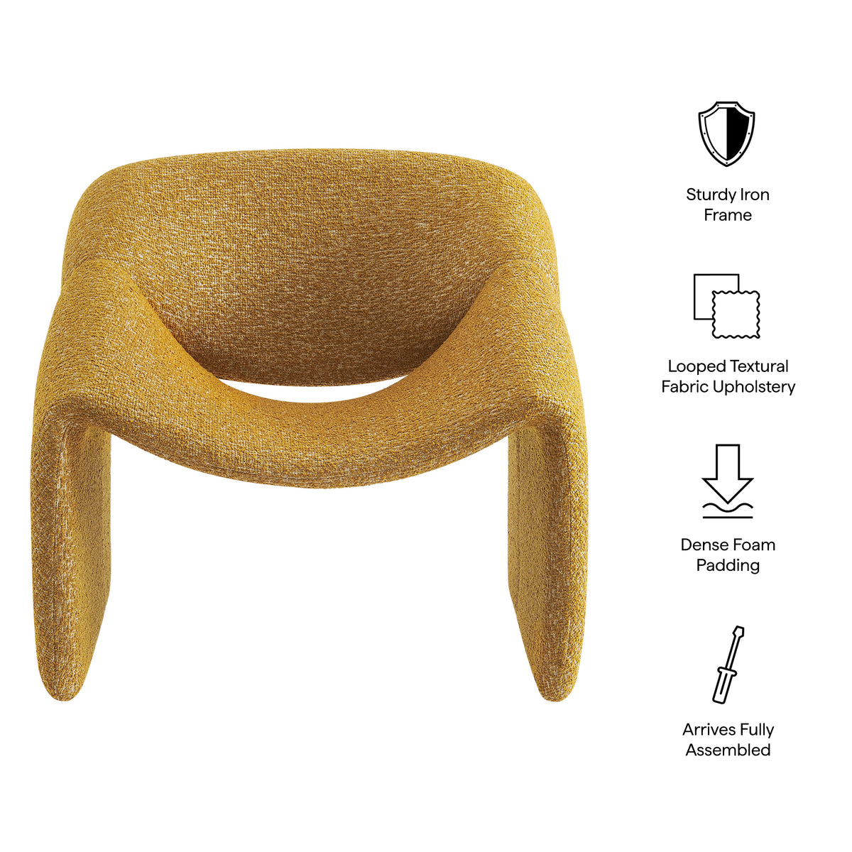 Vivi Looped Textural Fabric Curved Arm Accent Chair - Mustard