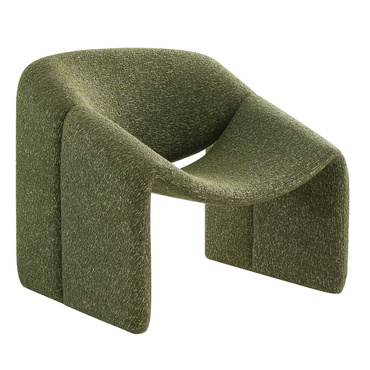 Vivi Looped Textural Fabric Curved Arm Accent Chair - Olive