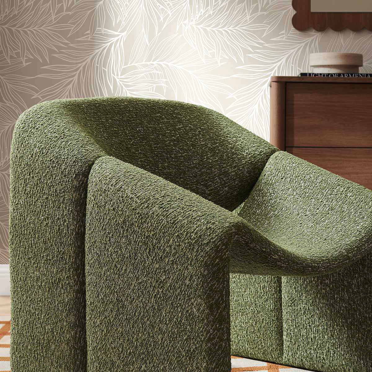 Vivi Looped Textural Fabric Curved Arm Accent Chair - Olive