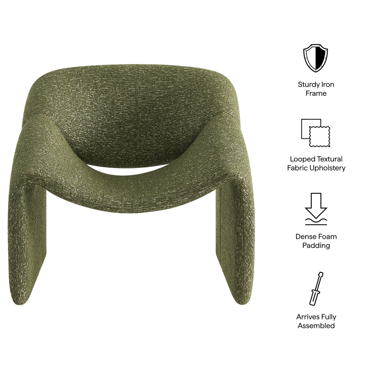 Vivi Looped Textural Fabric Curved Arm Accent Chair - Olive