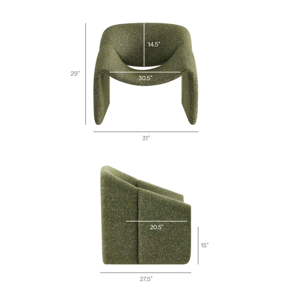 Vivi Looped Textural Fabric Curved Arm Accent Chair - Olive