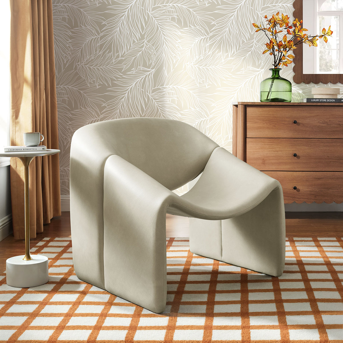 Vivi Vegan Leather Curved Arm Accent Chair - Mineral