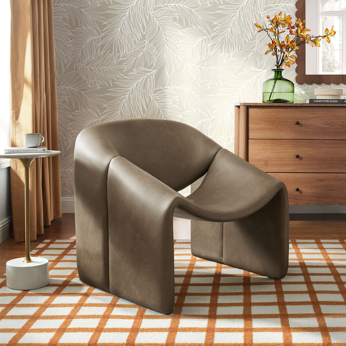 Vivi Vegan Leather Curved Arm Accent Chair - Mushroom