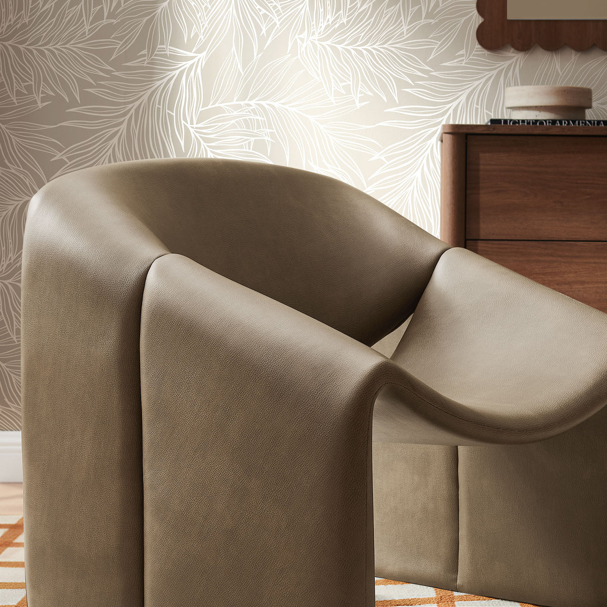 Vivi Vegan Leather Curved Arm Accent Chair - Mushroom