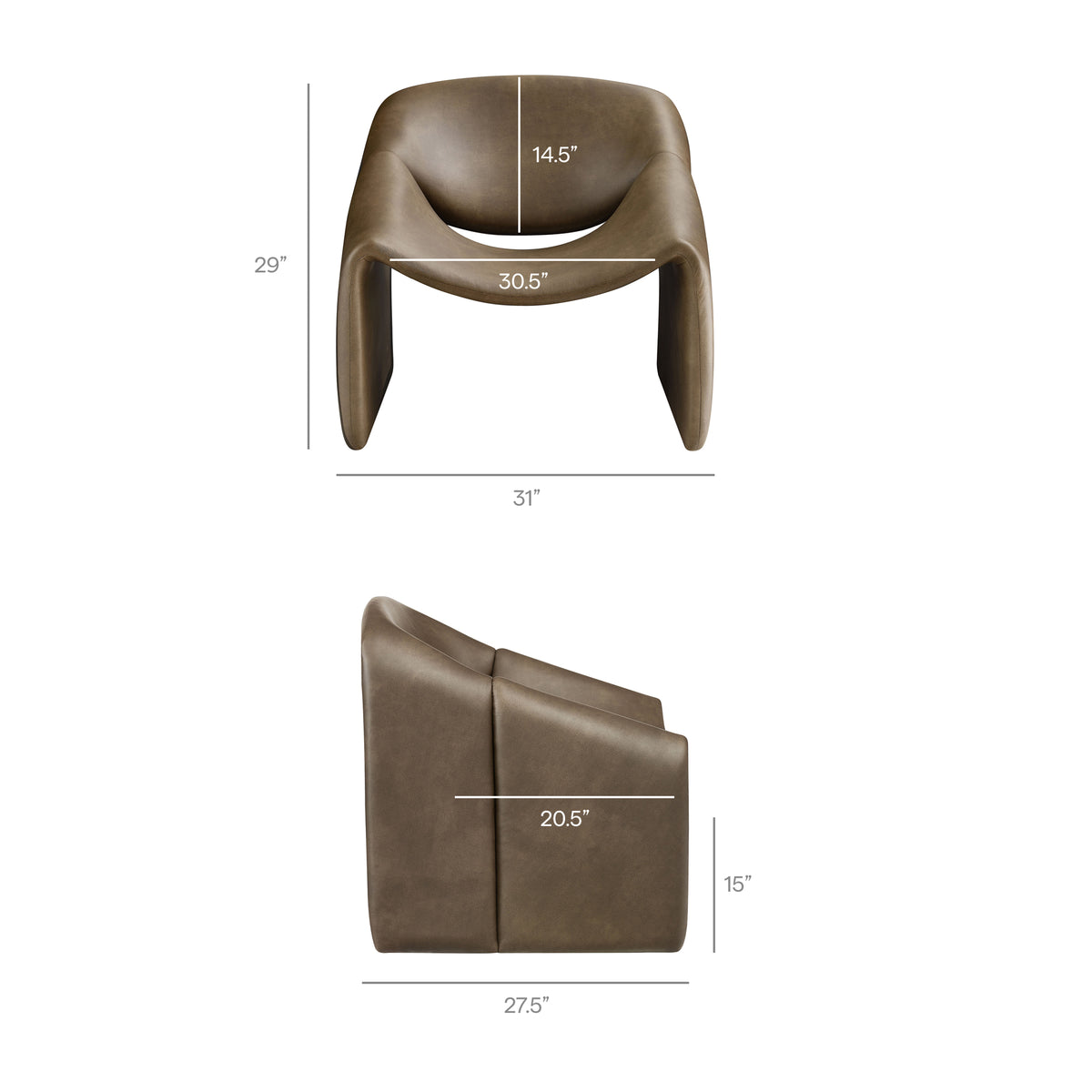 Vivi Vegan Leather Curved Arm Accent Chair - Mushroom