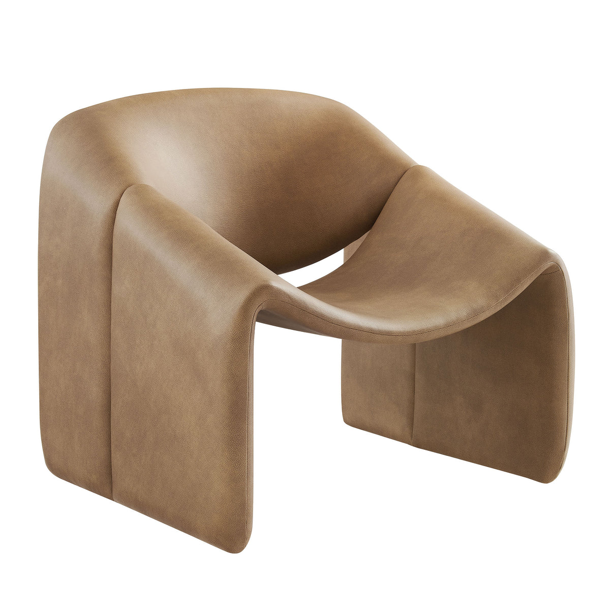 Vivi Vegan Leather Curved Arm Accent Chair - Toast