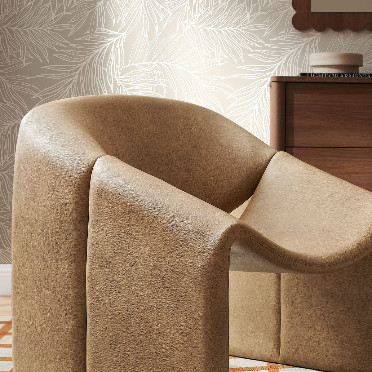Vivi Vegan Leather Curved Arm Accent Chair - Toast