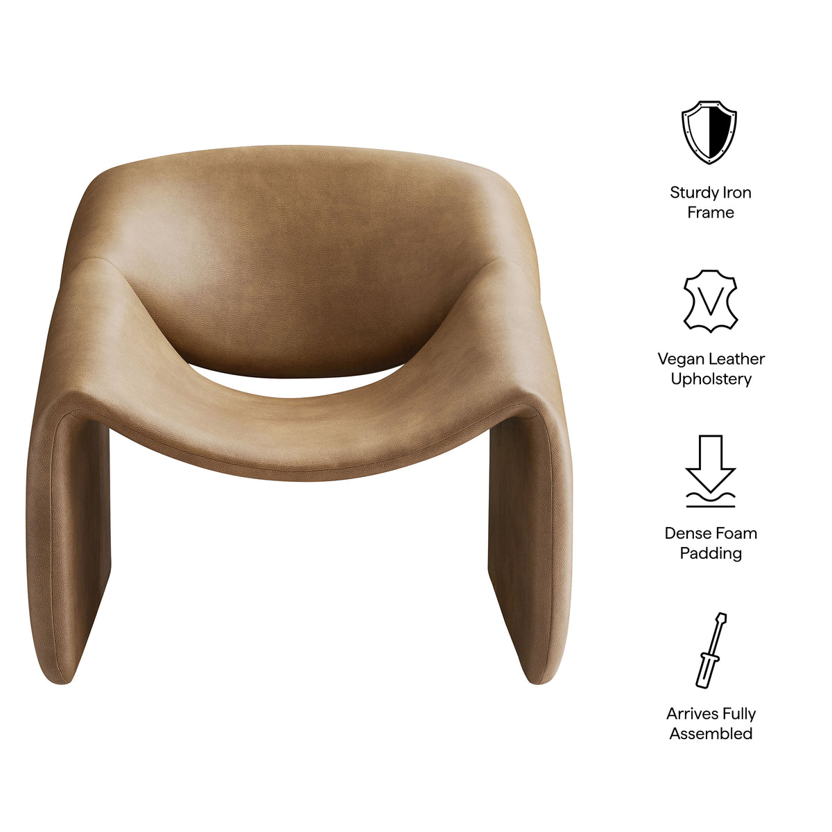 Vivi Vegan Leather Curved Arm Accent Chair - Toast