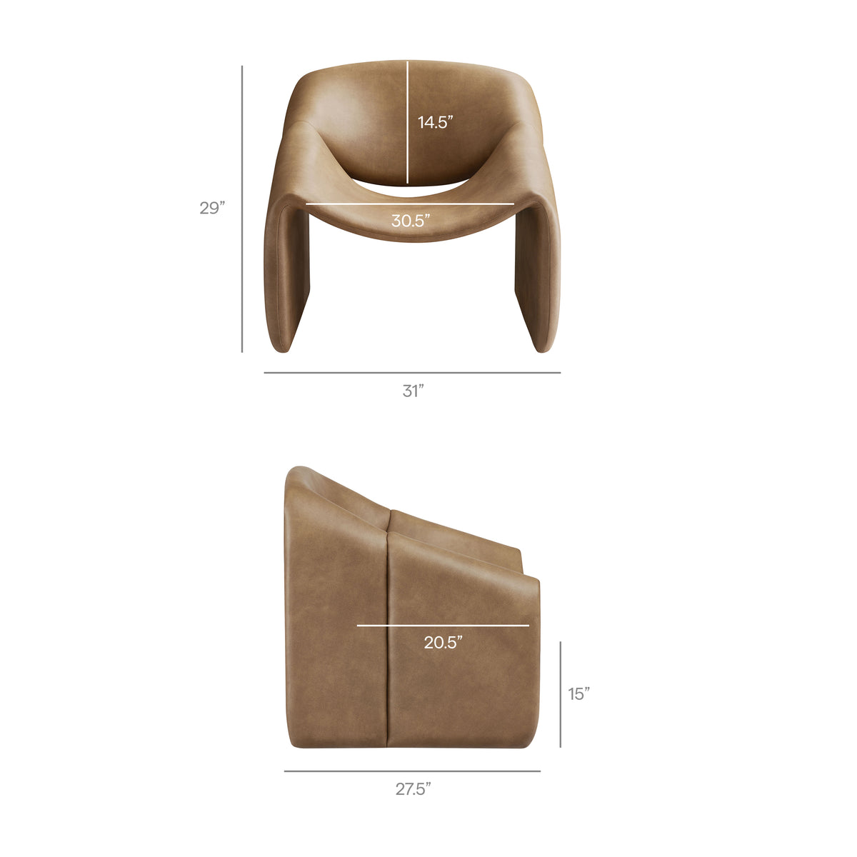 Vivi Vegan Leather Curved Arm Accent Chair - Toast