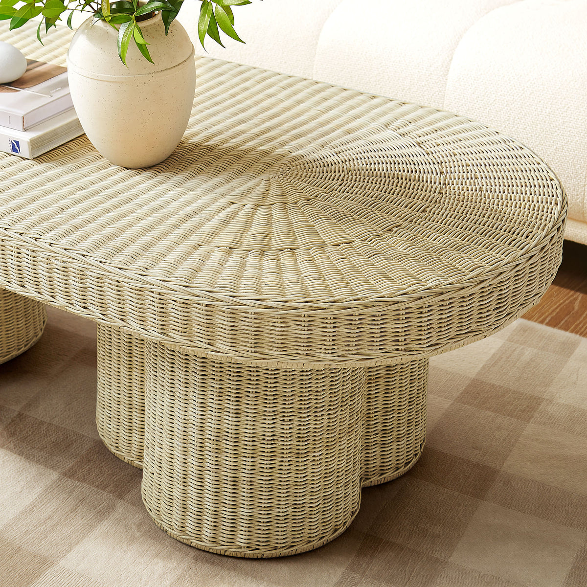Sarova 60 Inch Natural Rattan Oval Pedestal Coffee Table - Natural Rattan