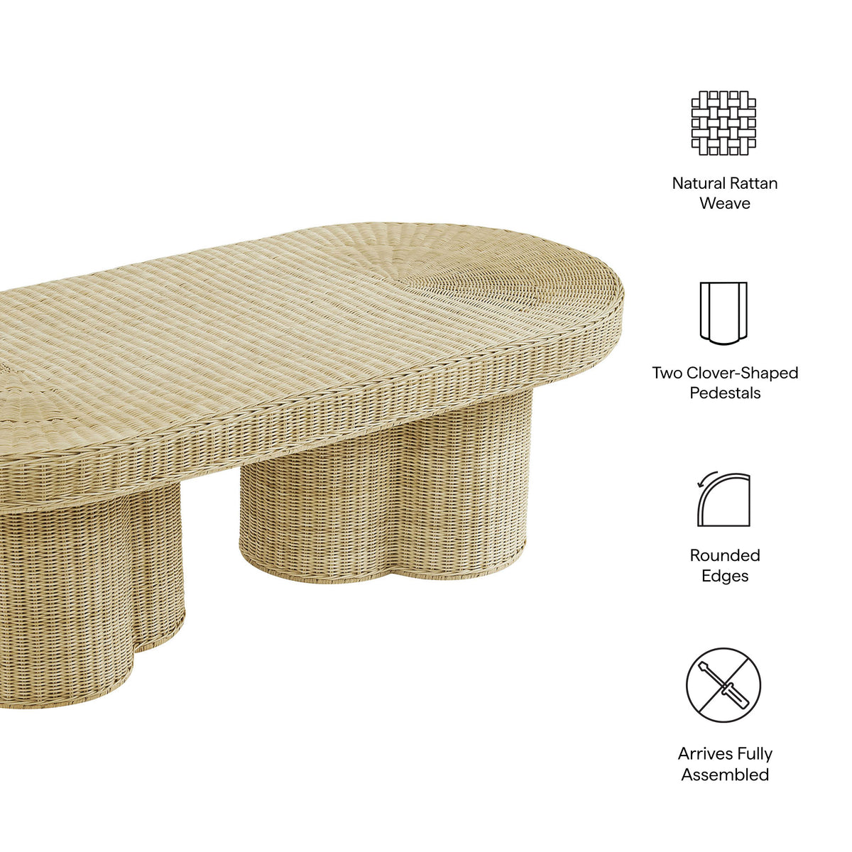 Sarova 60 Inch Natural Rattan Oval Pedestal Coffee Table - Natural Rattan