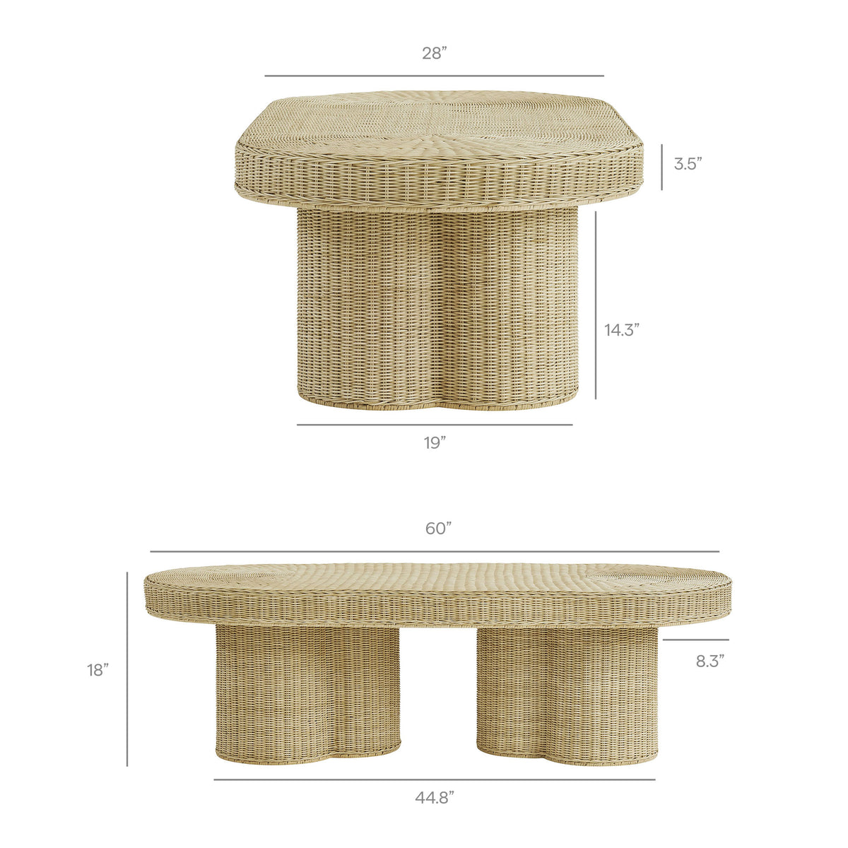 Sarova 60 Inch Natural Rattan Oval Pedestal Coffee Table - Natural Rattan