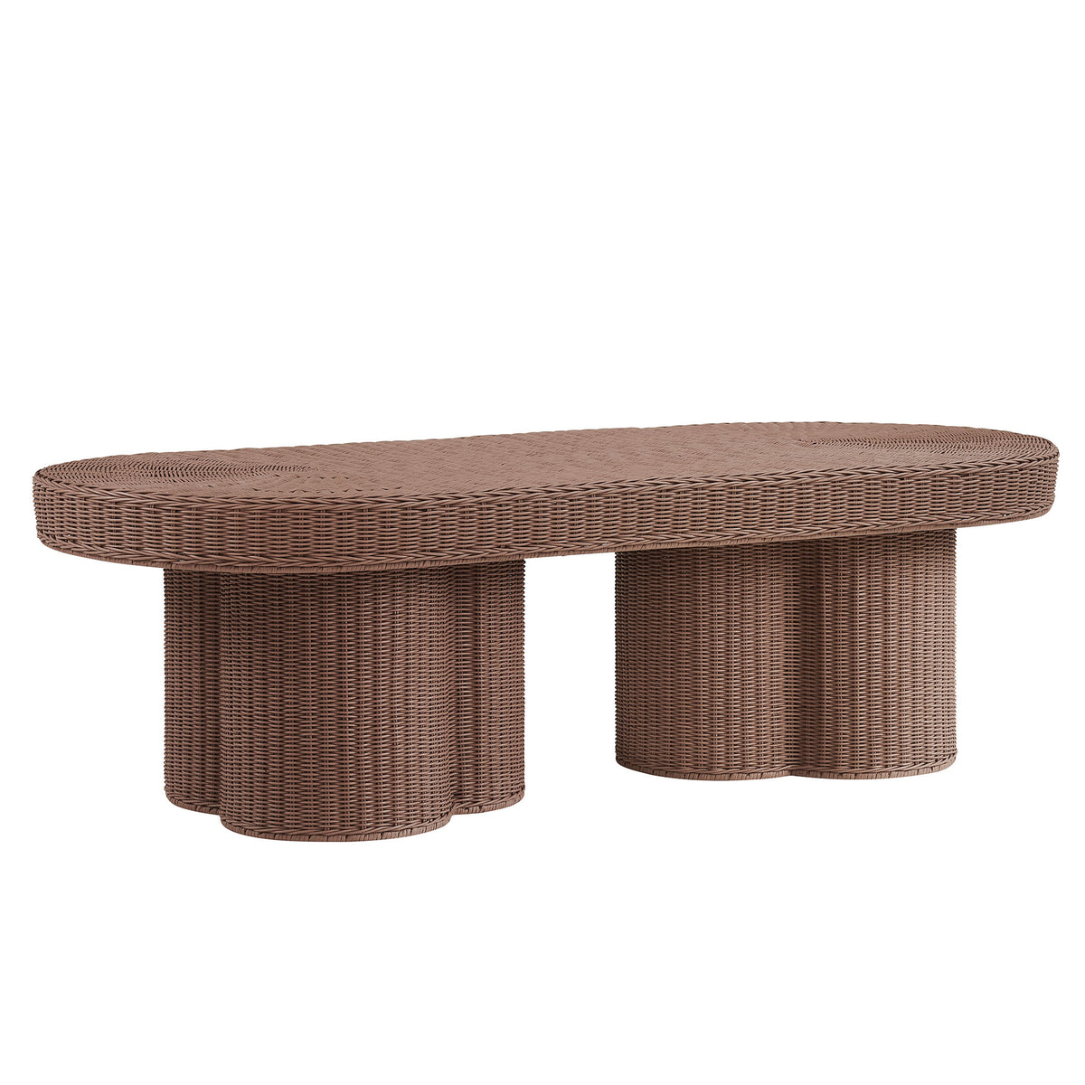 Sarova 60 Inch Natural Rattan Oval Pedestal Coffee Table - Mocha
