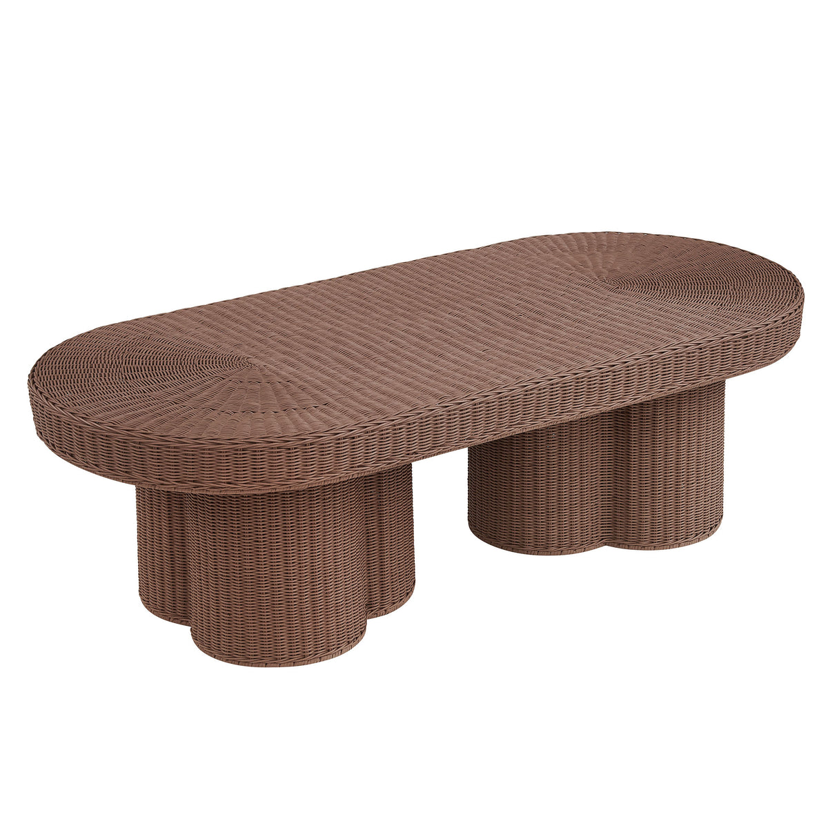 Sarova 60 Inch Natural Rattan Oval Pedestal Coffee Table - Mocha