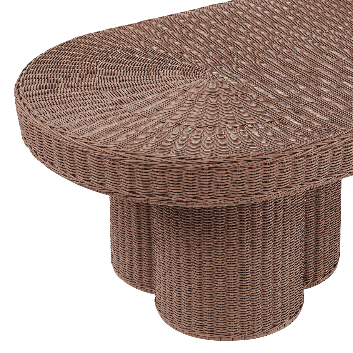 Sarova 60 Inch Natural Rattan Oval Pedestal Coffee Table - Mocha