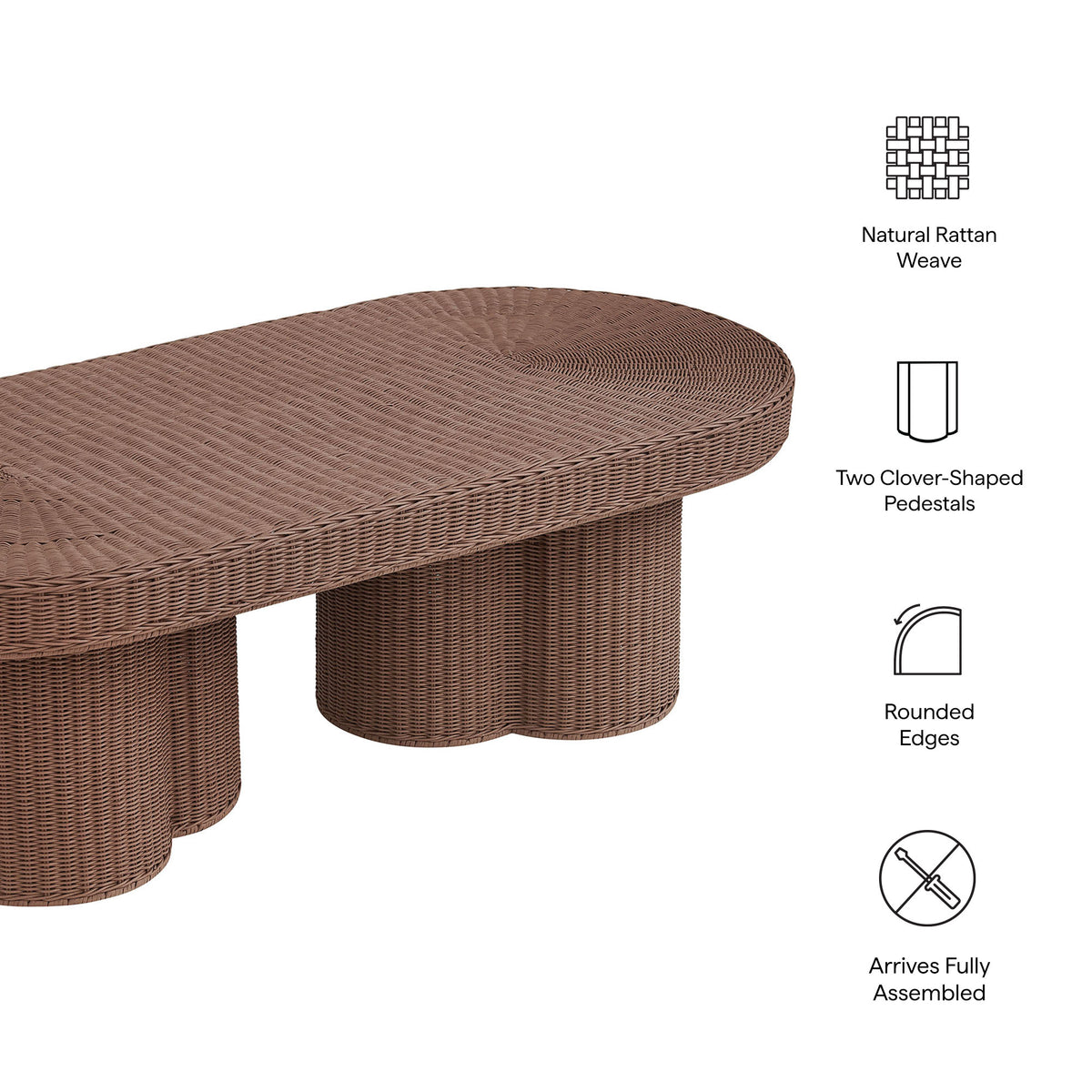 Sarova 60 Inch Natural Rattan Oval Pedestal Coffee Table - Mocha