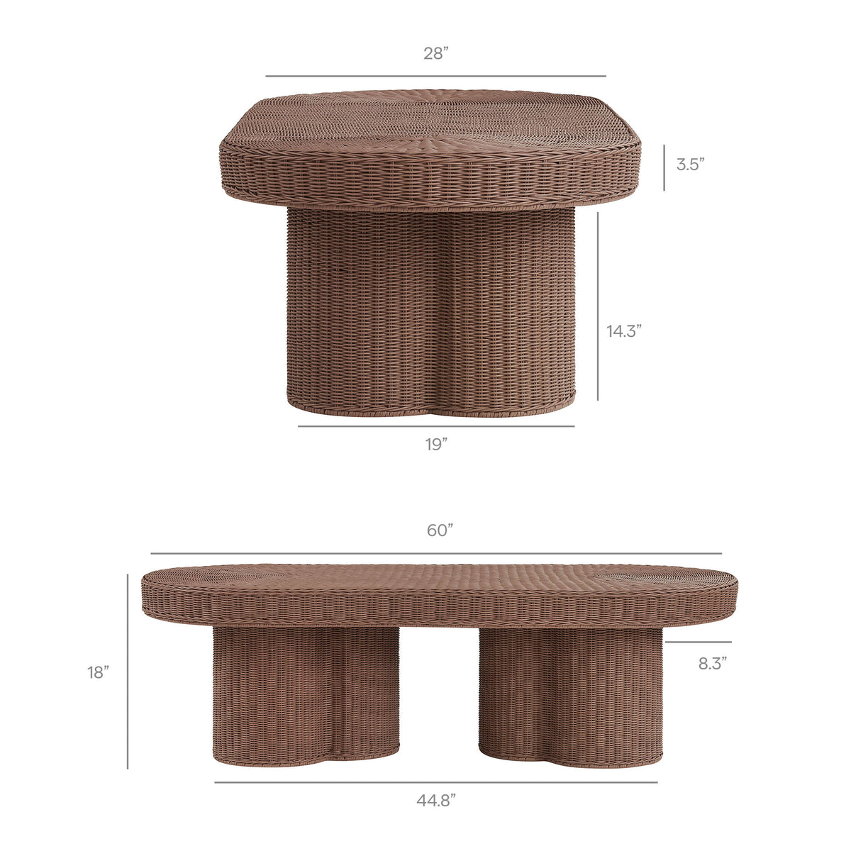 Sarova 60 Inch Natural Rattan Oval Pedestal Coffee Table - Mocha