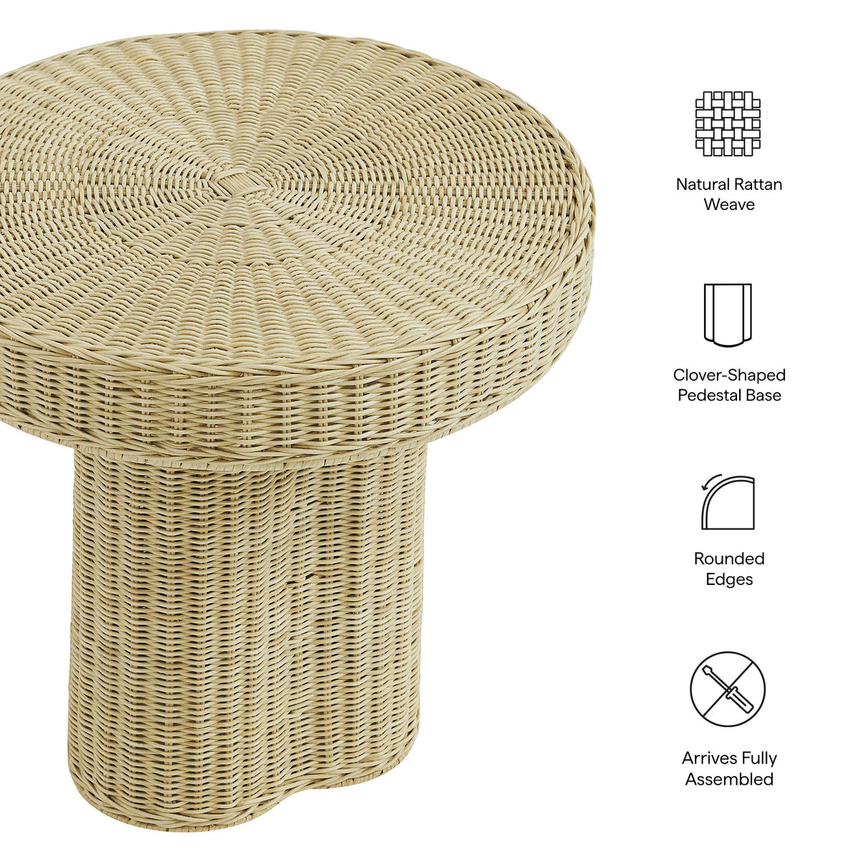 Sarova 20 Inch Natural Rattan Round Pedestal Side Table - Natural Rattan