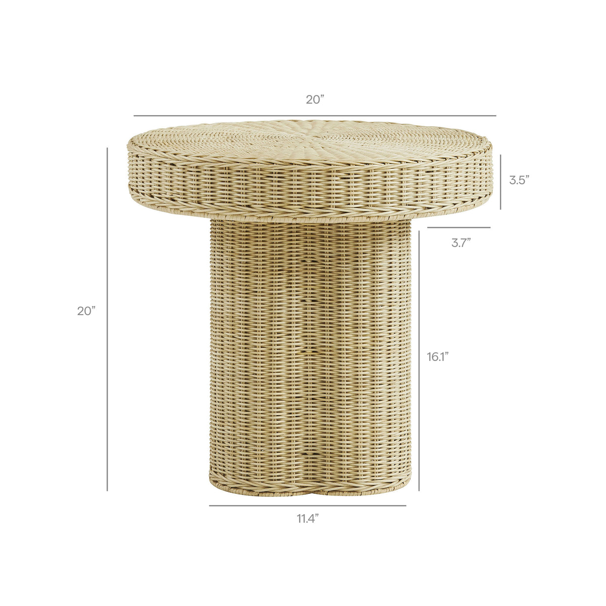 Sarova 20 Inch Natural Rattan Round Pedestal Side Table - Natural Rattan