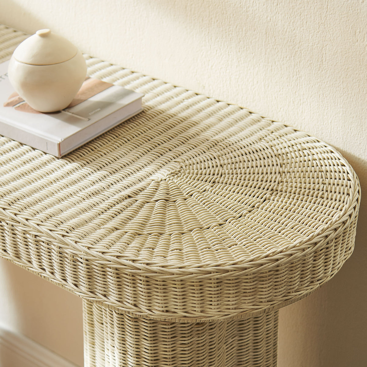 Sarova 59 Inch Natural Rattan Oval Console Table - Natural Rattan