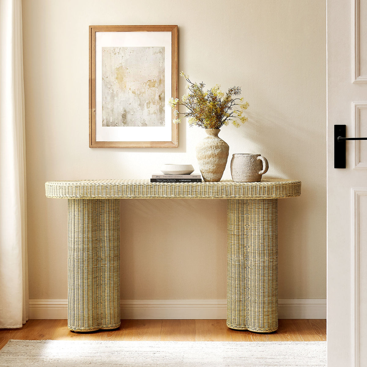 Sarova 59 Inch Natural Rattan Oval Console Table - Natural Rattan