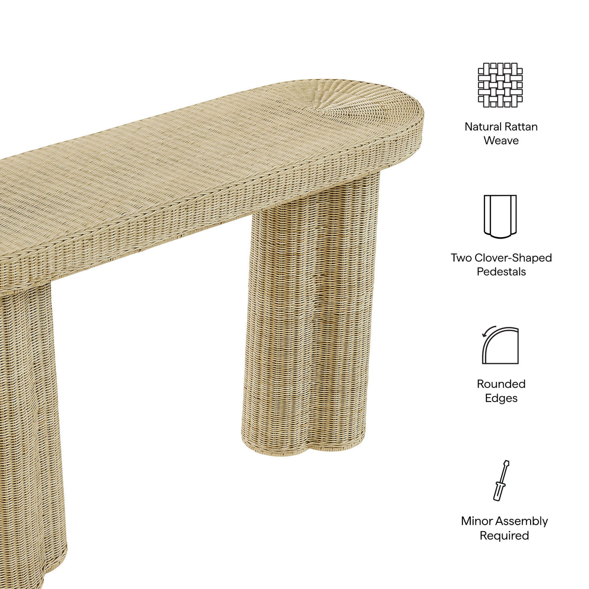 Sarova 59 Inch Natural Rattan Oval Console Table - Natural Rattan