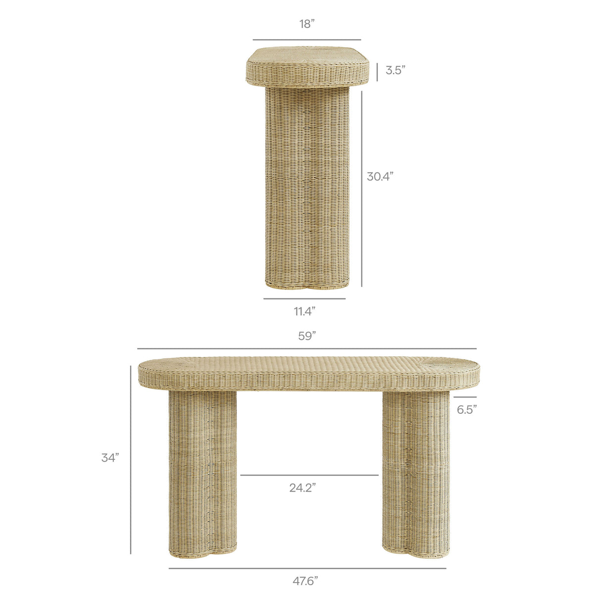 Sarova 59 Inch Natural Rattan Oval Console Table - Natural Rattan