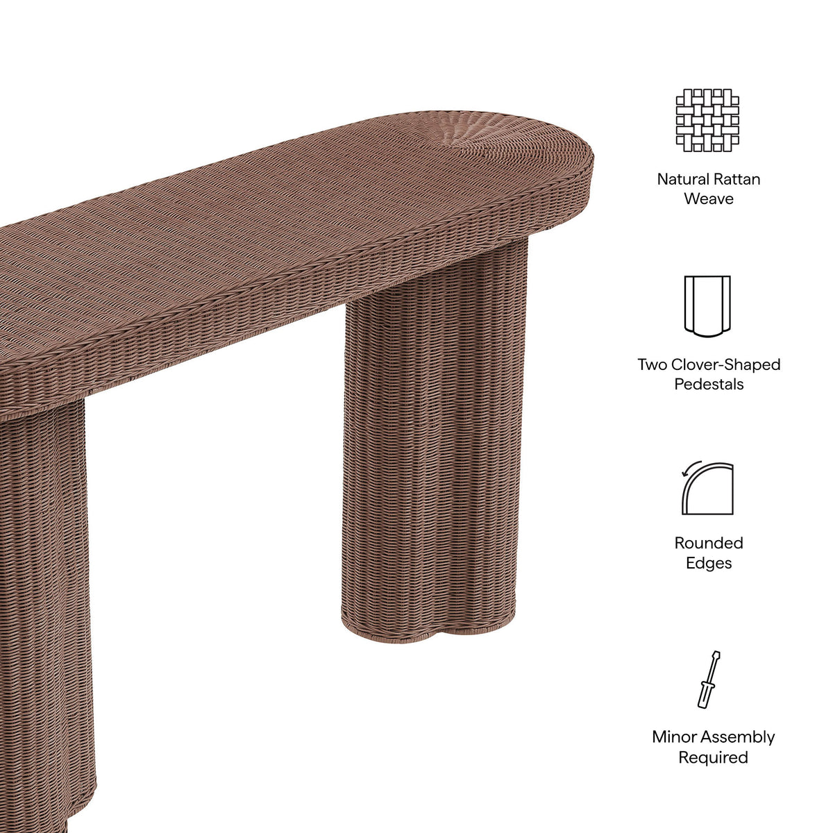 Sarova 59 Inch Natural Rattan Oval Console Table - Mocha