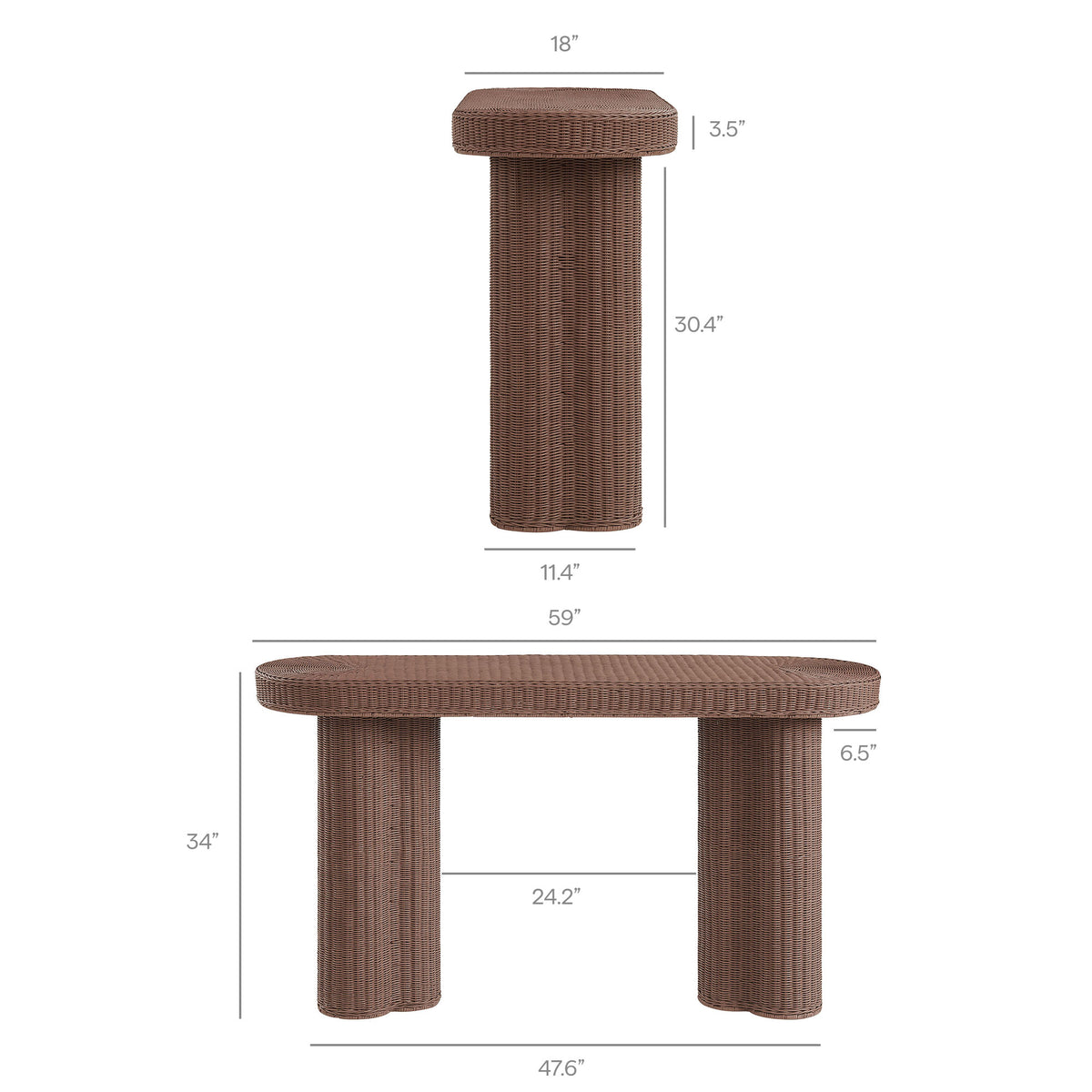 Sarova 59 Inch Natural Rattan Oval Console Table - Mocha