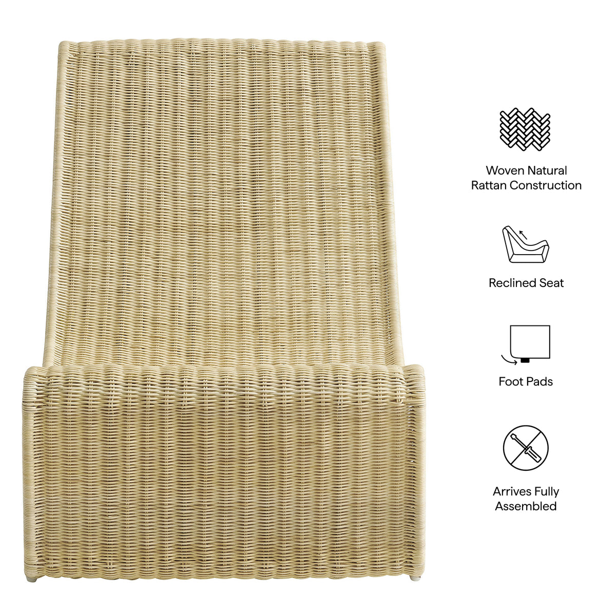 Eira Continuous Curved Natural Rattan Lounge Chair - Natural Rattan