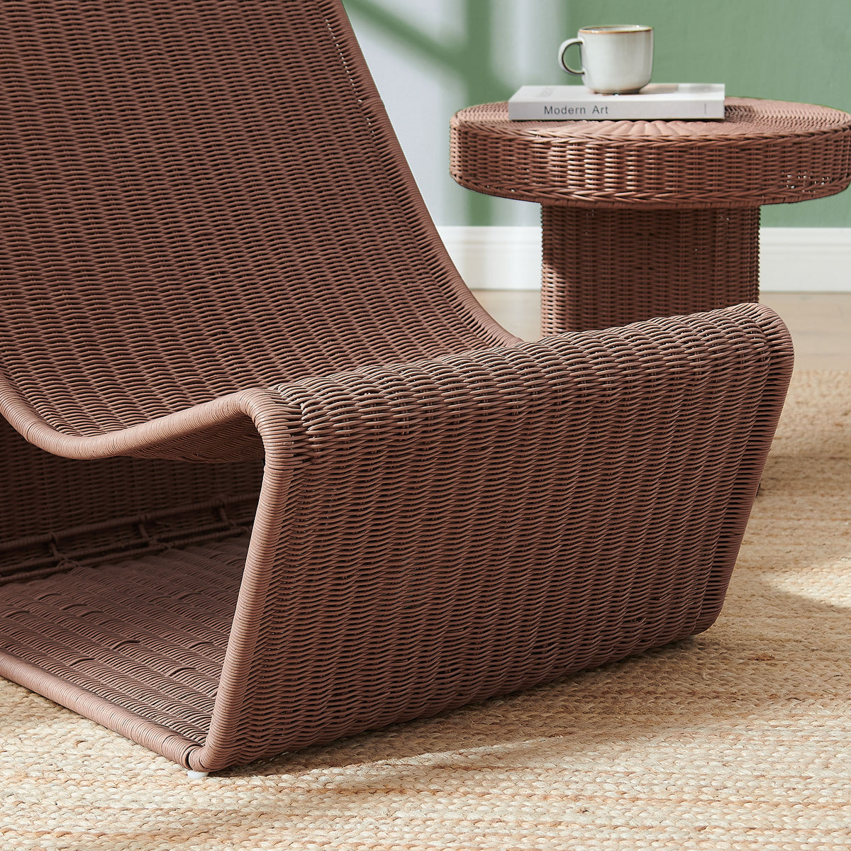 Eira Continuous Curved Natural Rattan Lounge Chair - Mocha