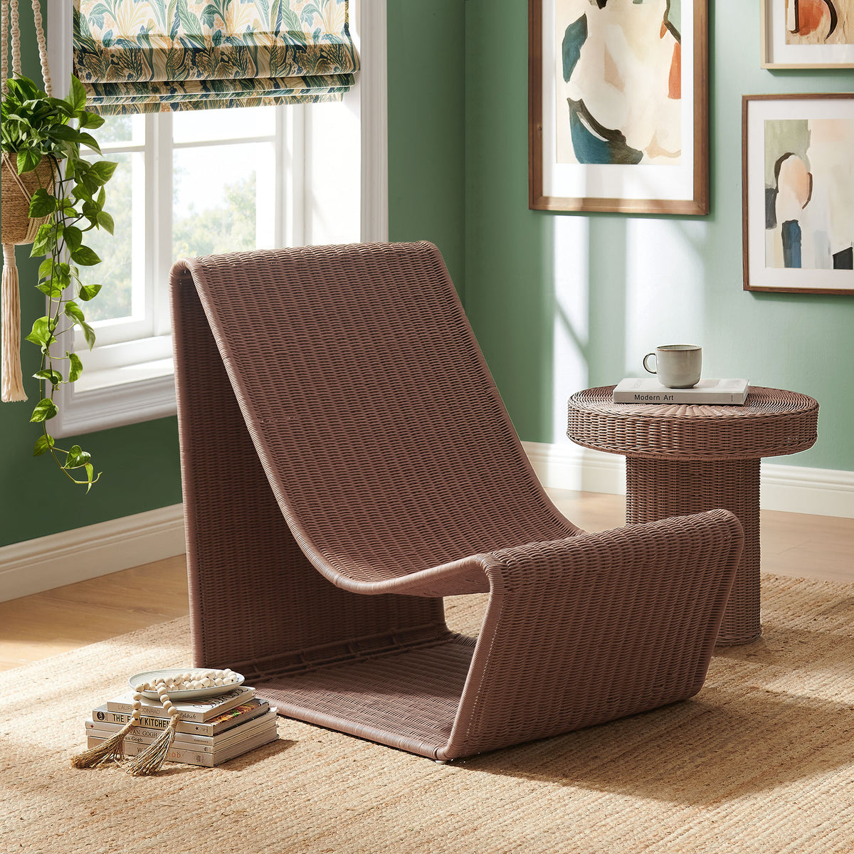 Eira Continuous Curved Natural Rattan Lounge Chair - Mocha