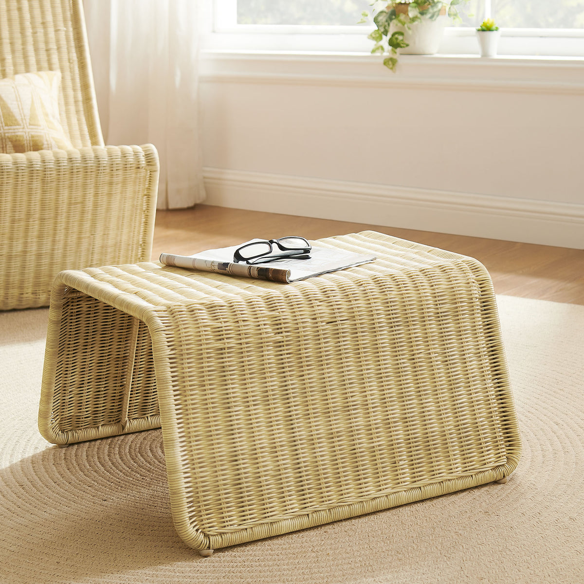 Eira Waterfall Natural Rattan Ottoman - Natural Rattan