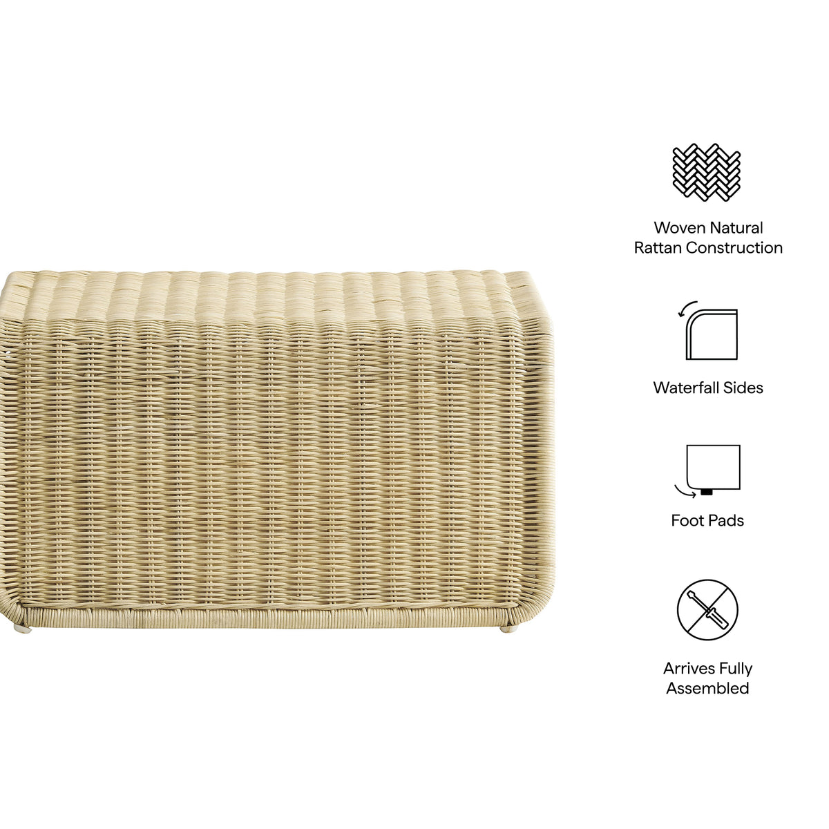 Eira Waterfall Natural Rattan Ottoman - Natural Rattan