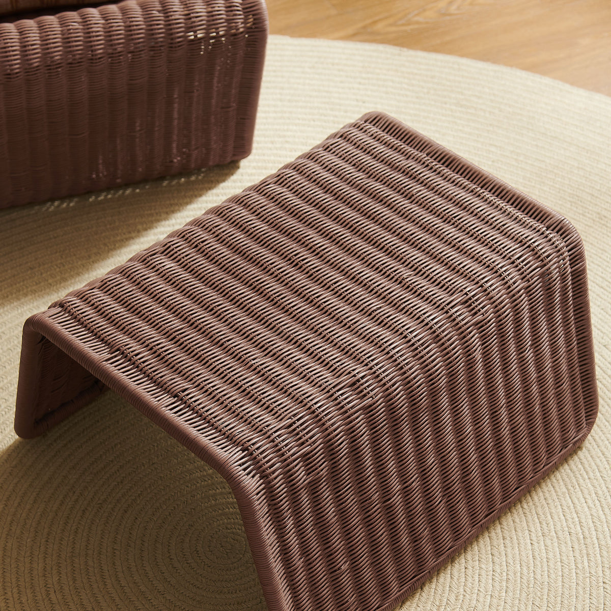 Eira Waterfall Natural Rattan Ottoman - Mocha